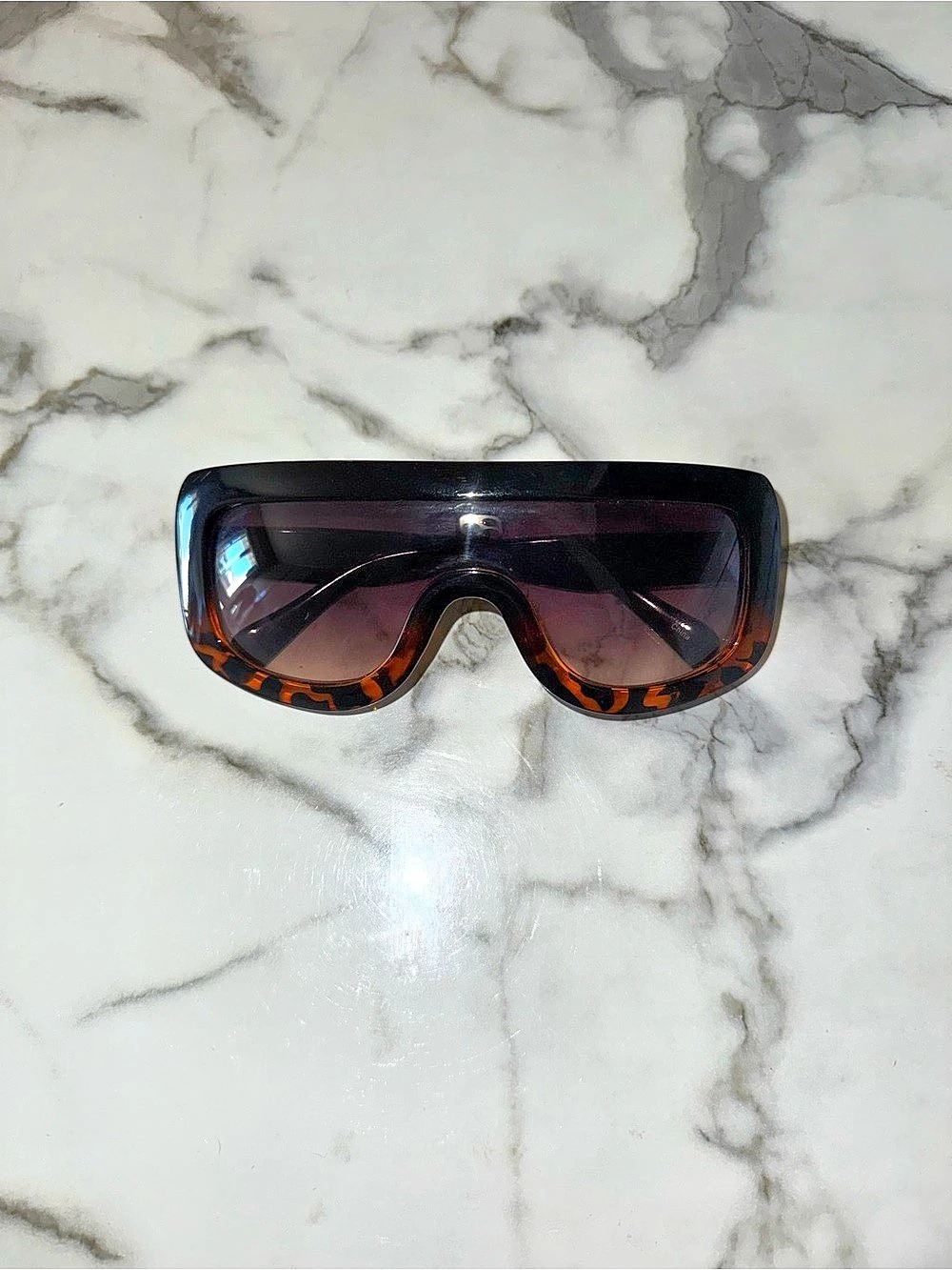 Oversized Black & Brown Shield Sunglasses